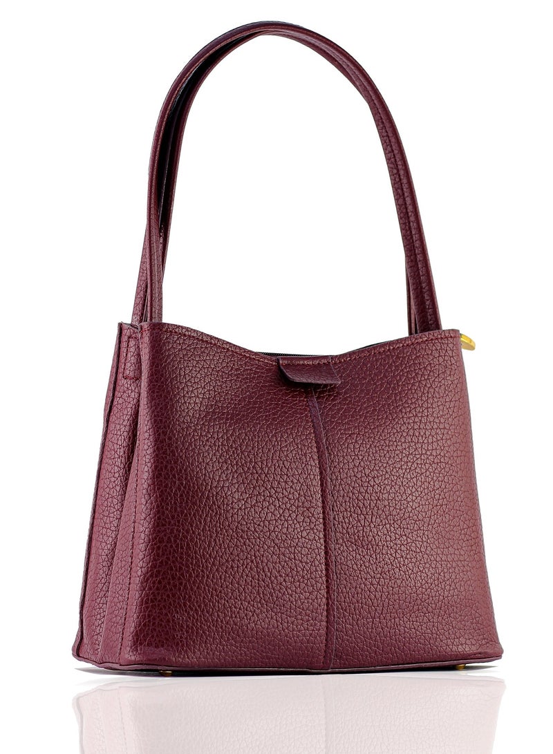 حقيبة يد نسائية فاخرة بنسيج جلدي محبب - تصميم أنيق بمقبض علوي مع 3 أقسام داخلية منظمة (لون عنابي) - Image 1